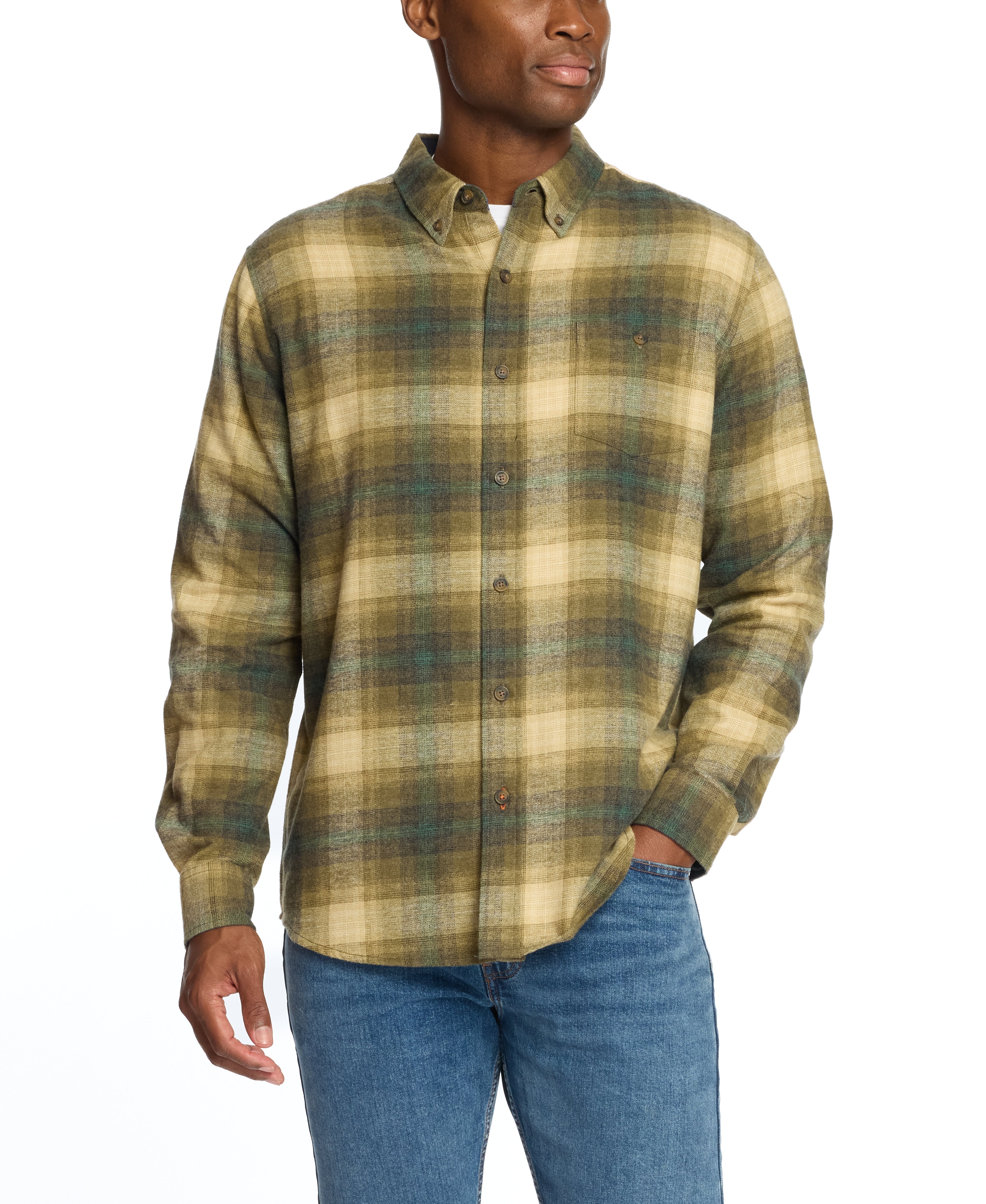 Long Sleeve Brushed Flannel In Kelp Forest