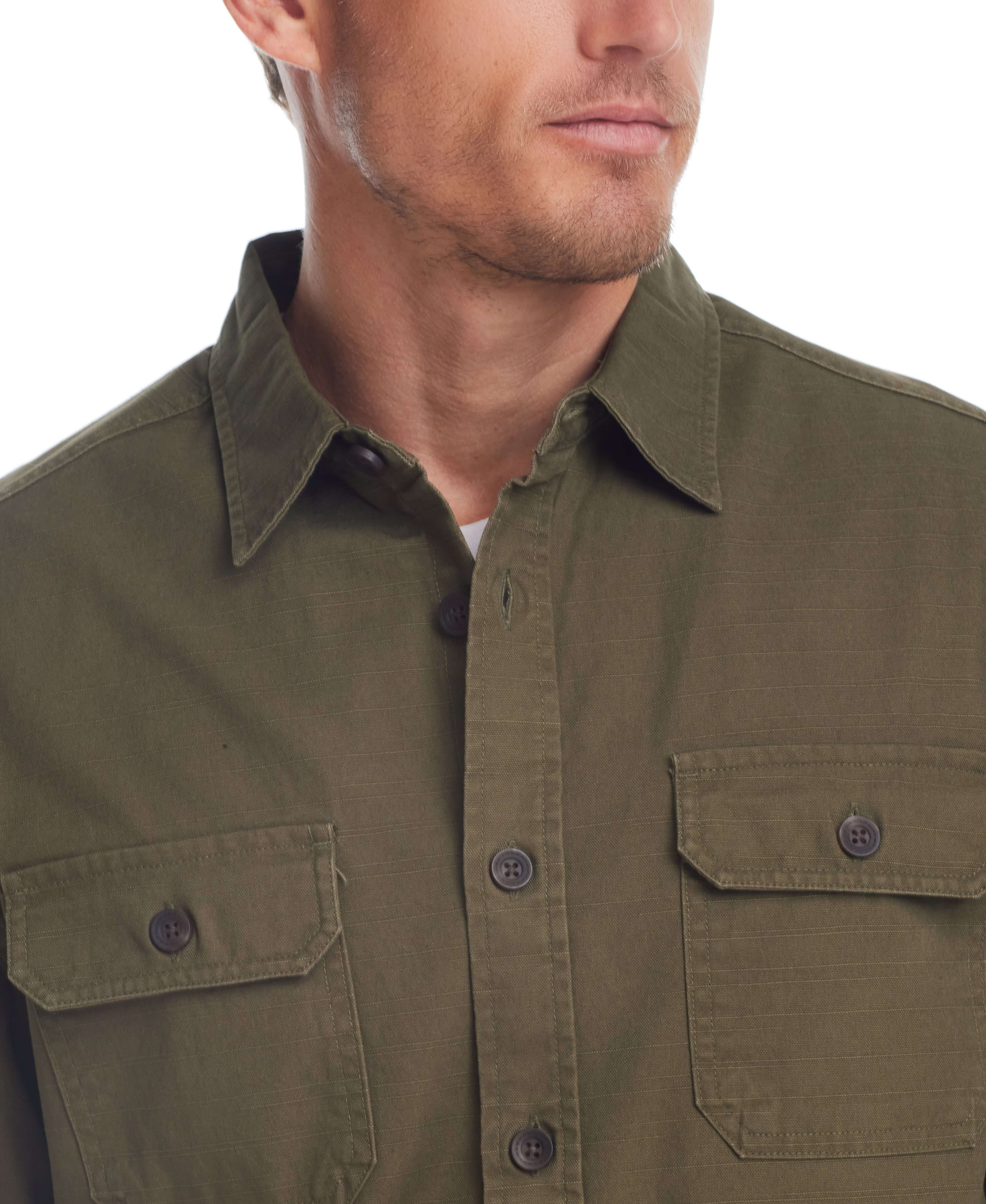 Slub Canvas Work Shirt In Dark Olive