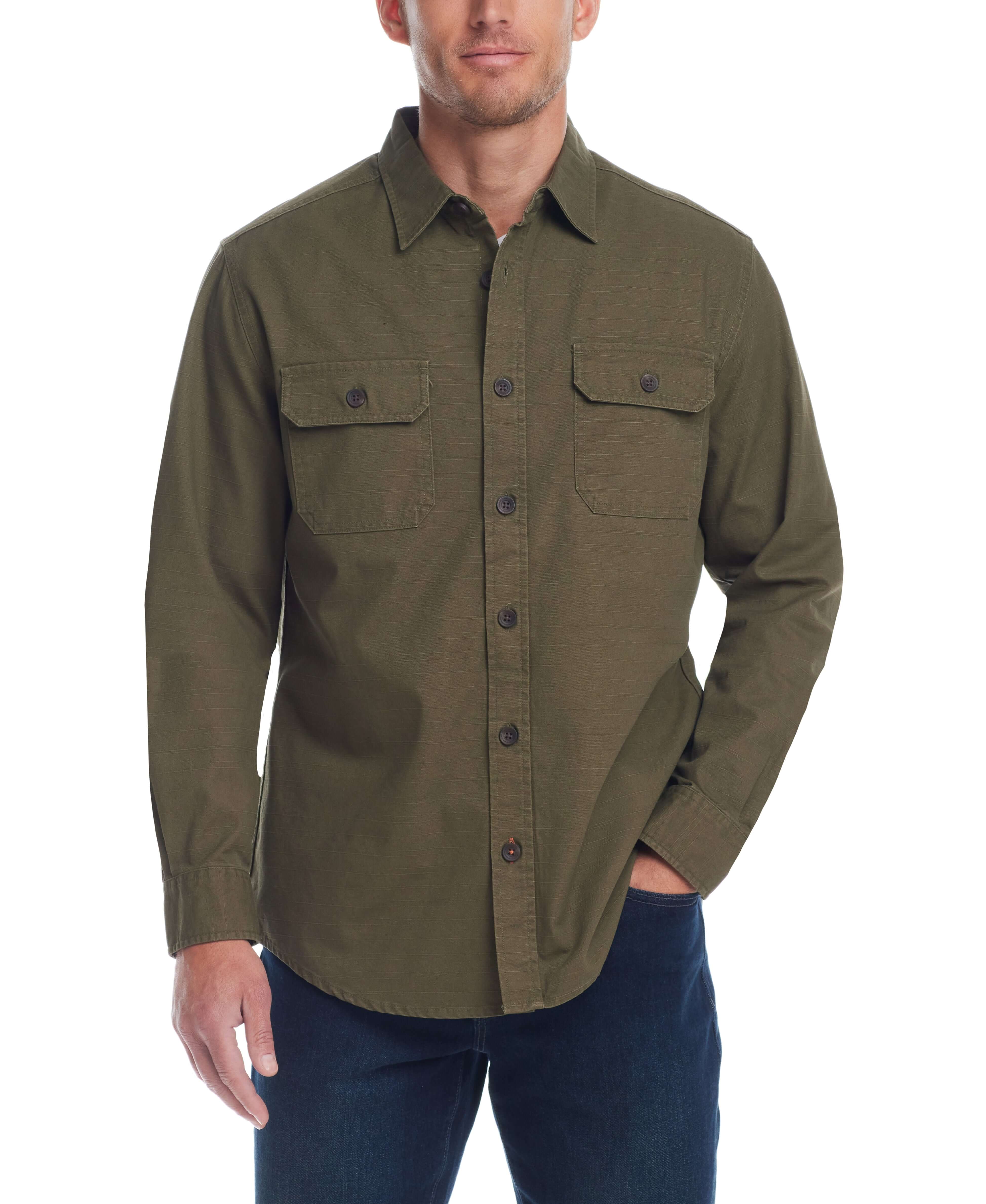 Slub Canvas Work Shirt In Dark Olive