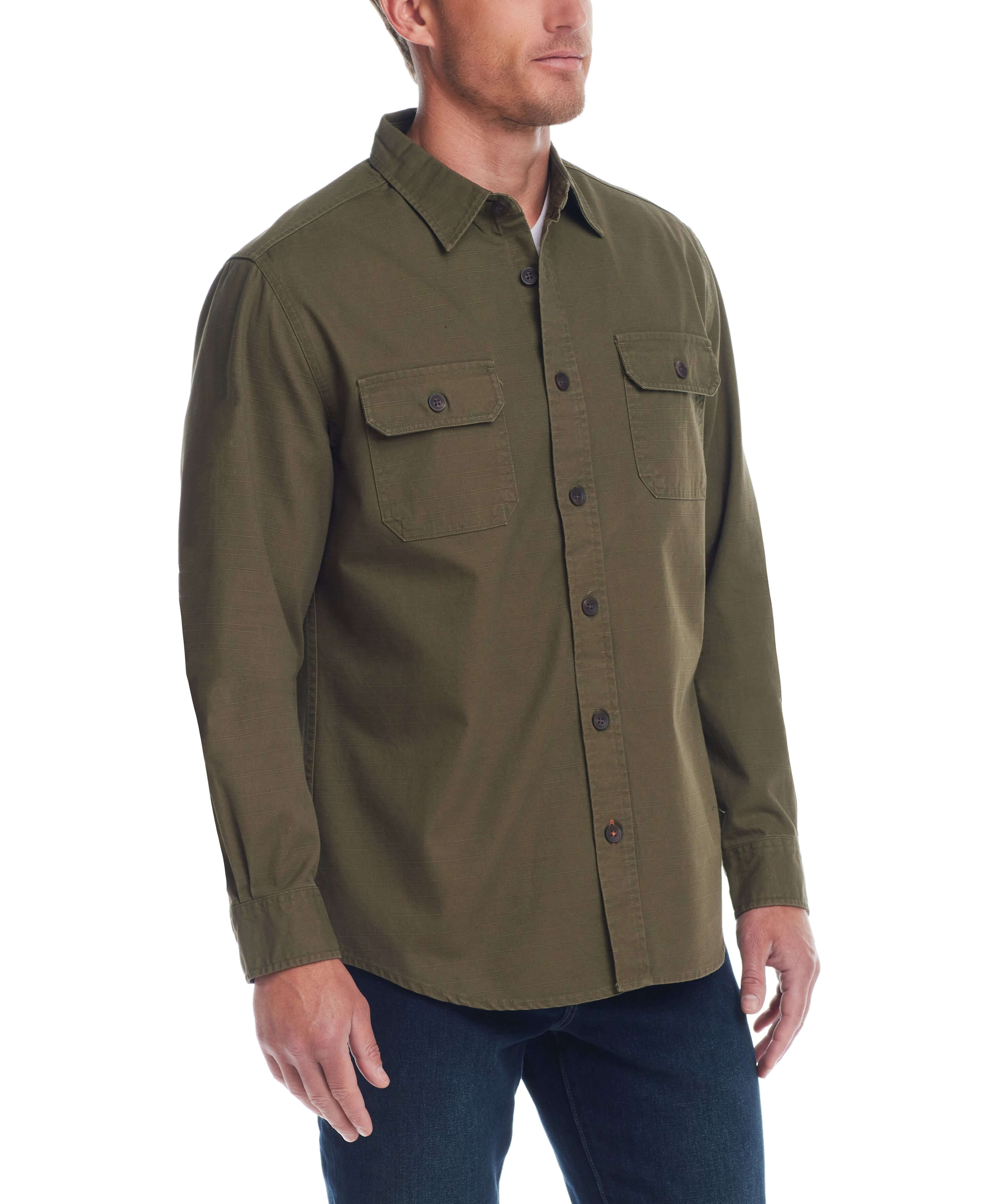 Slub Canvas Work Shirt In Dark Olive