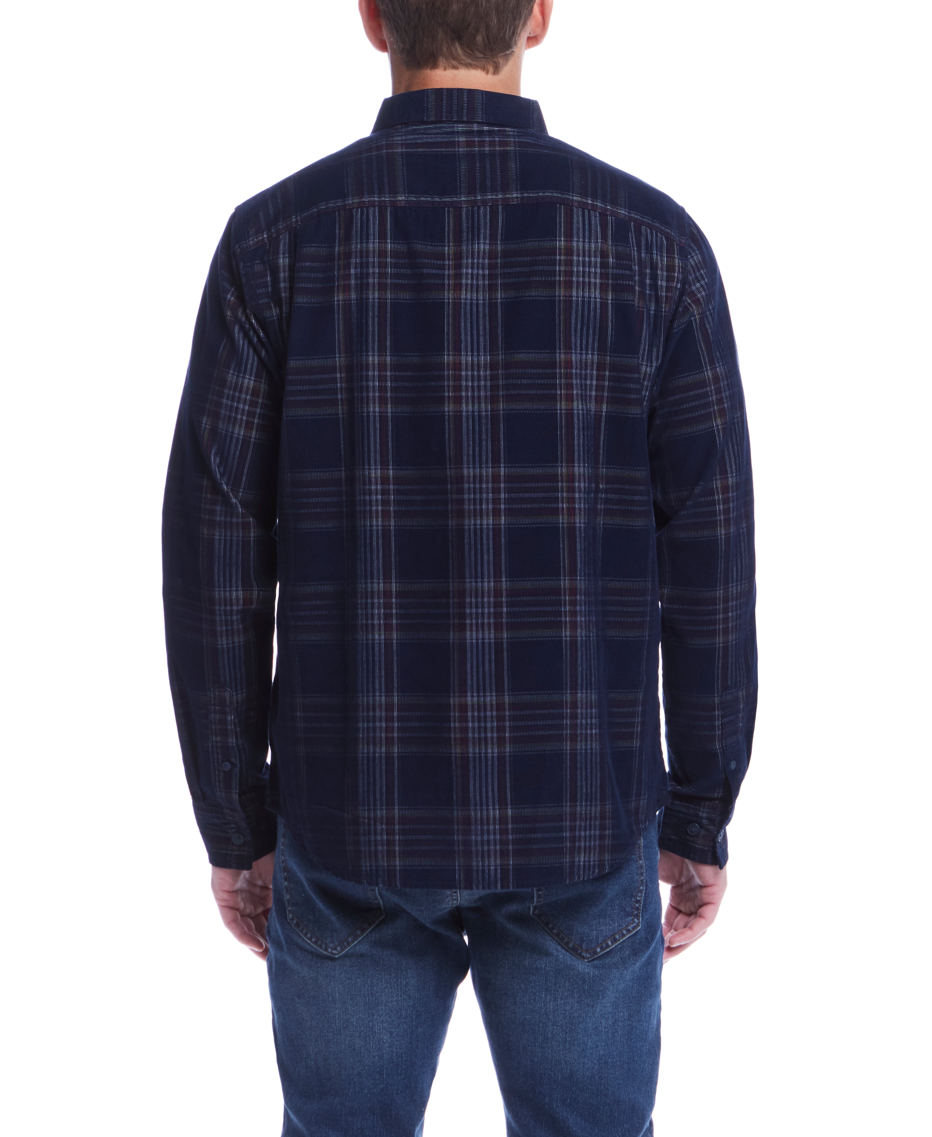 Long Sleeve Plaid Cord Shirt In Blue