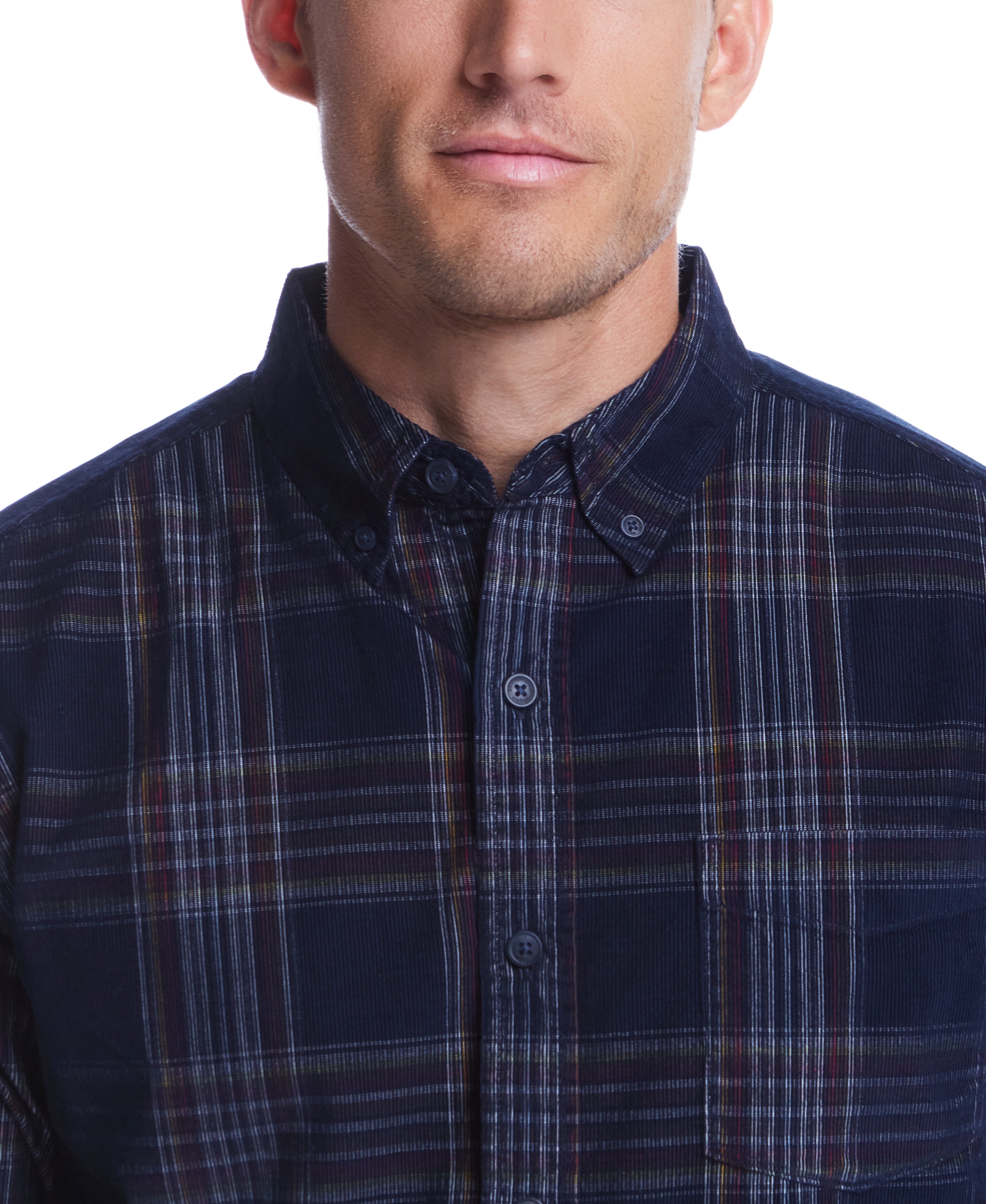 Long Sleeve Plaid Cord Shirt In Blue