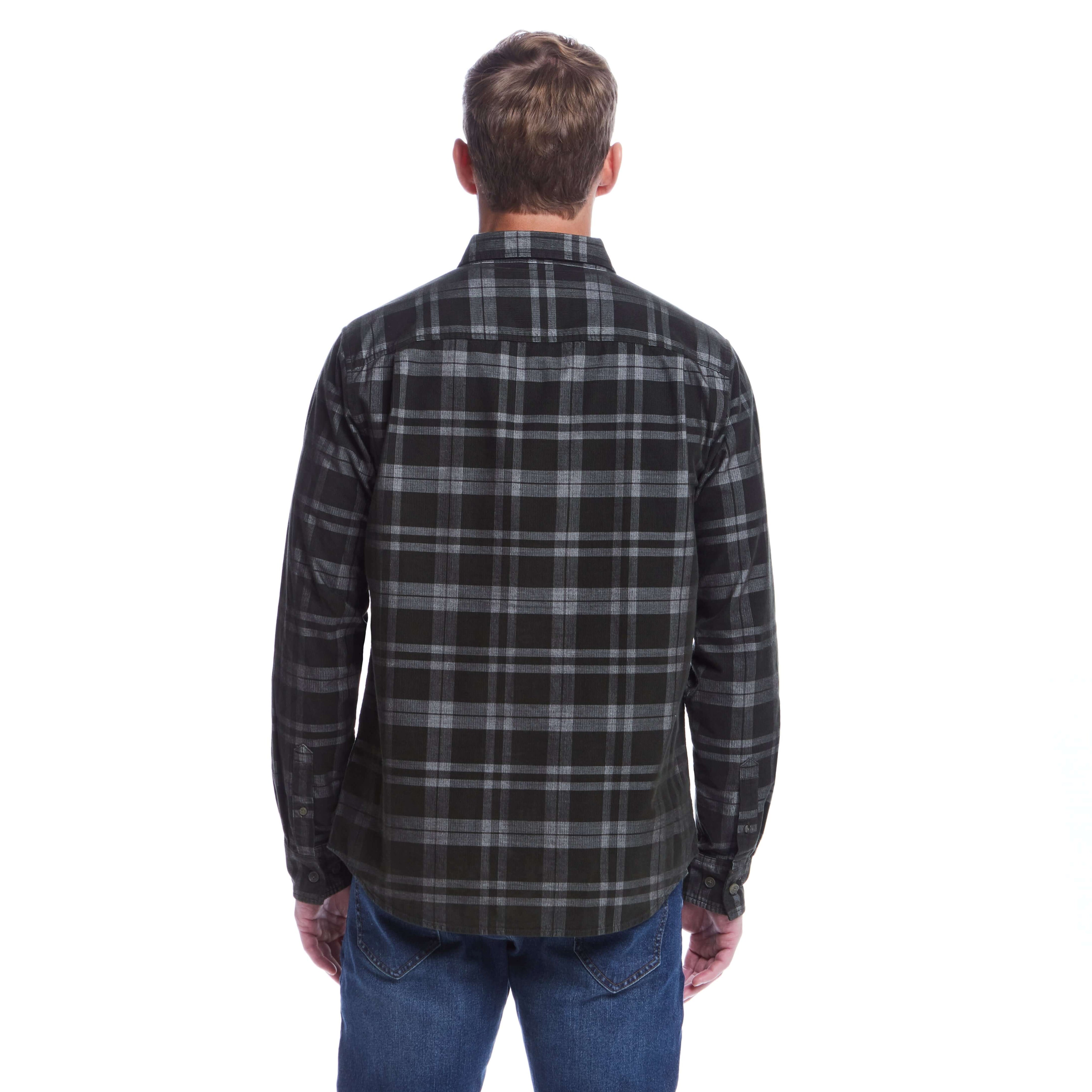 Long Sleeve Plaid Cord Shirt In Forest Night