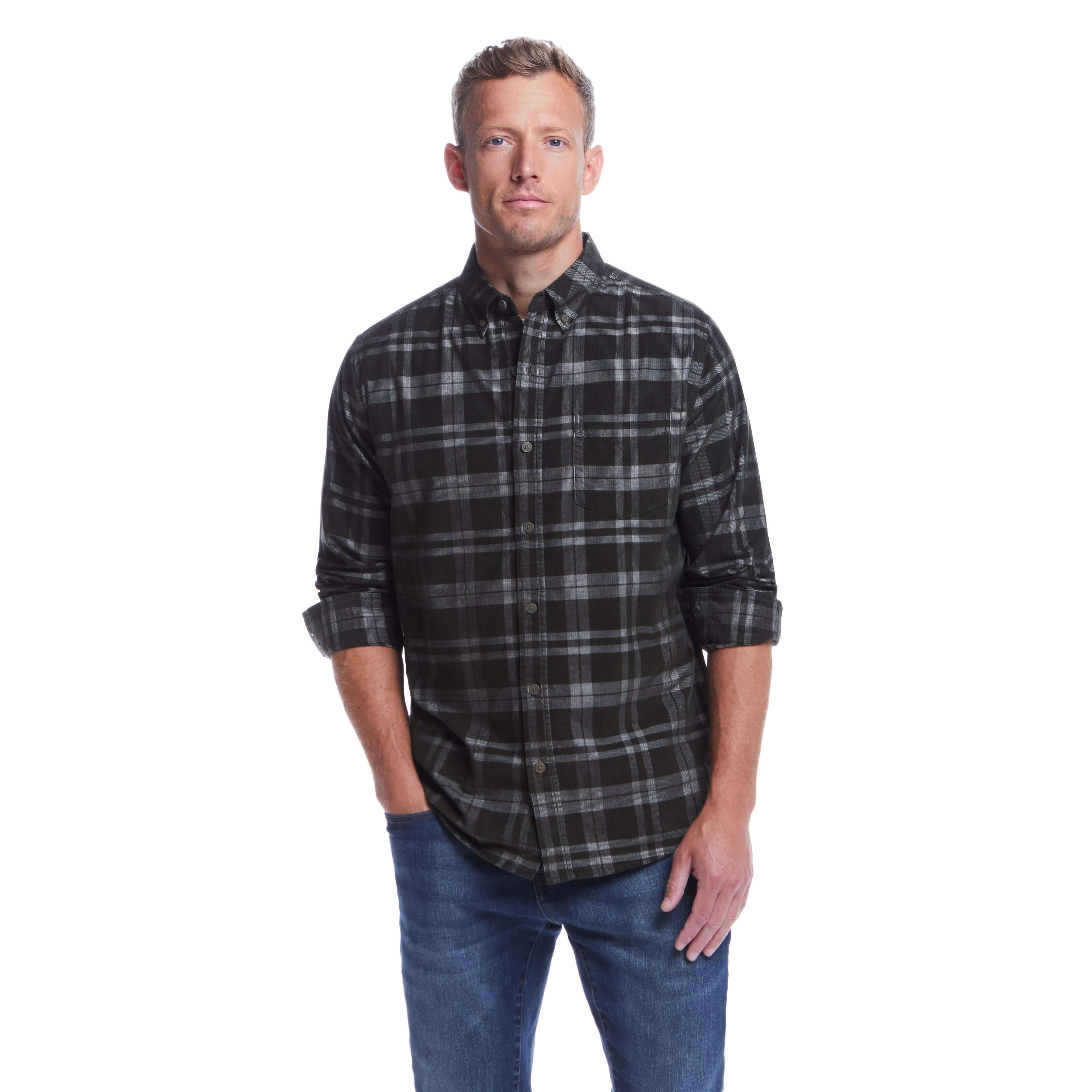 Long Sleeve Plaid Cord Shirt In Forest Night