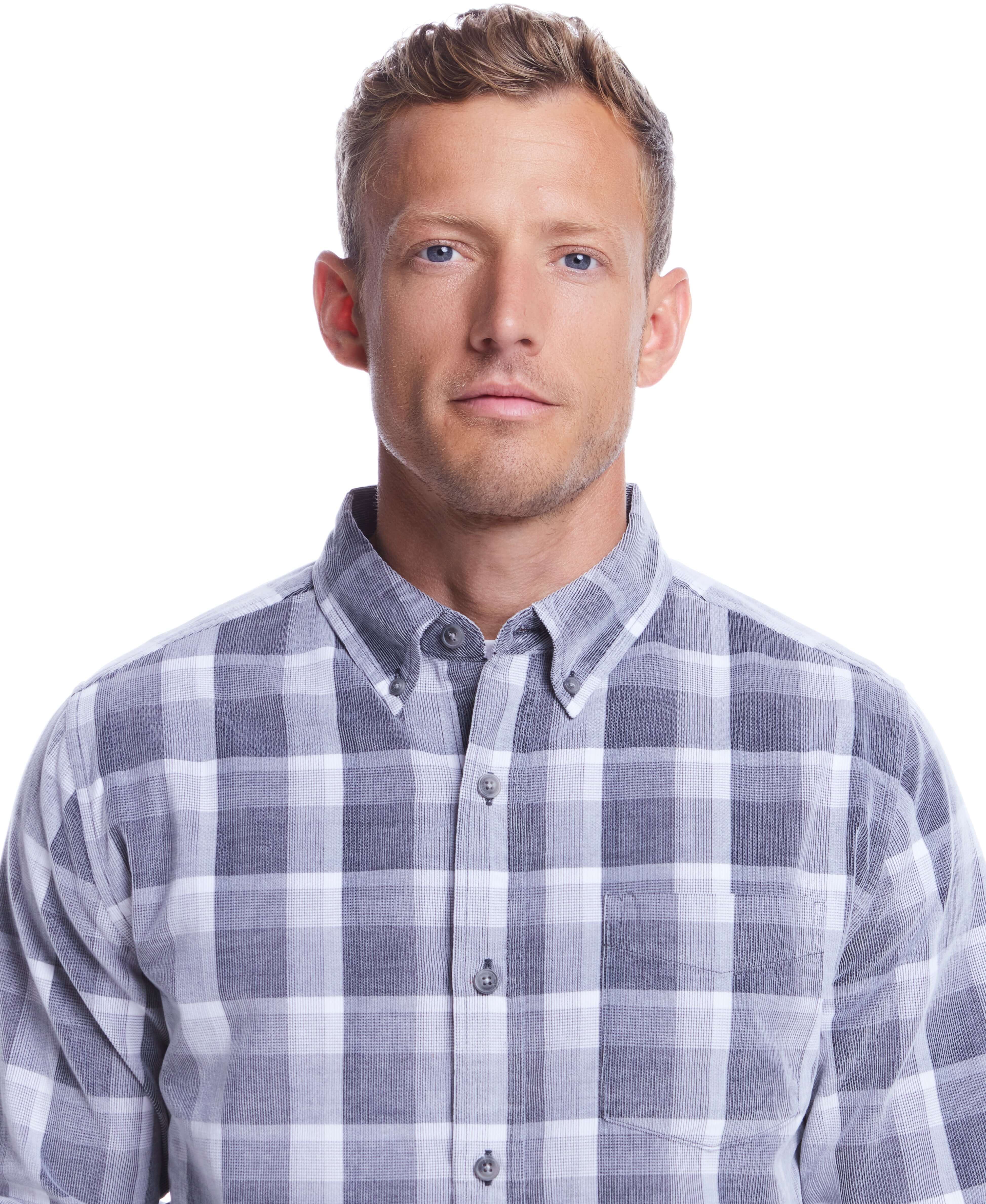 Long Sleeve Plaid Cord Shirt In Formal Grey