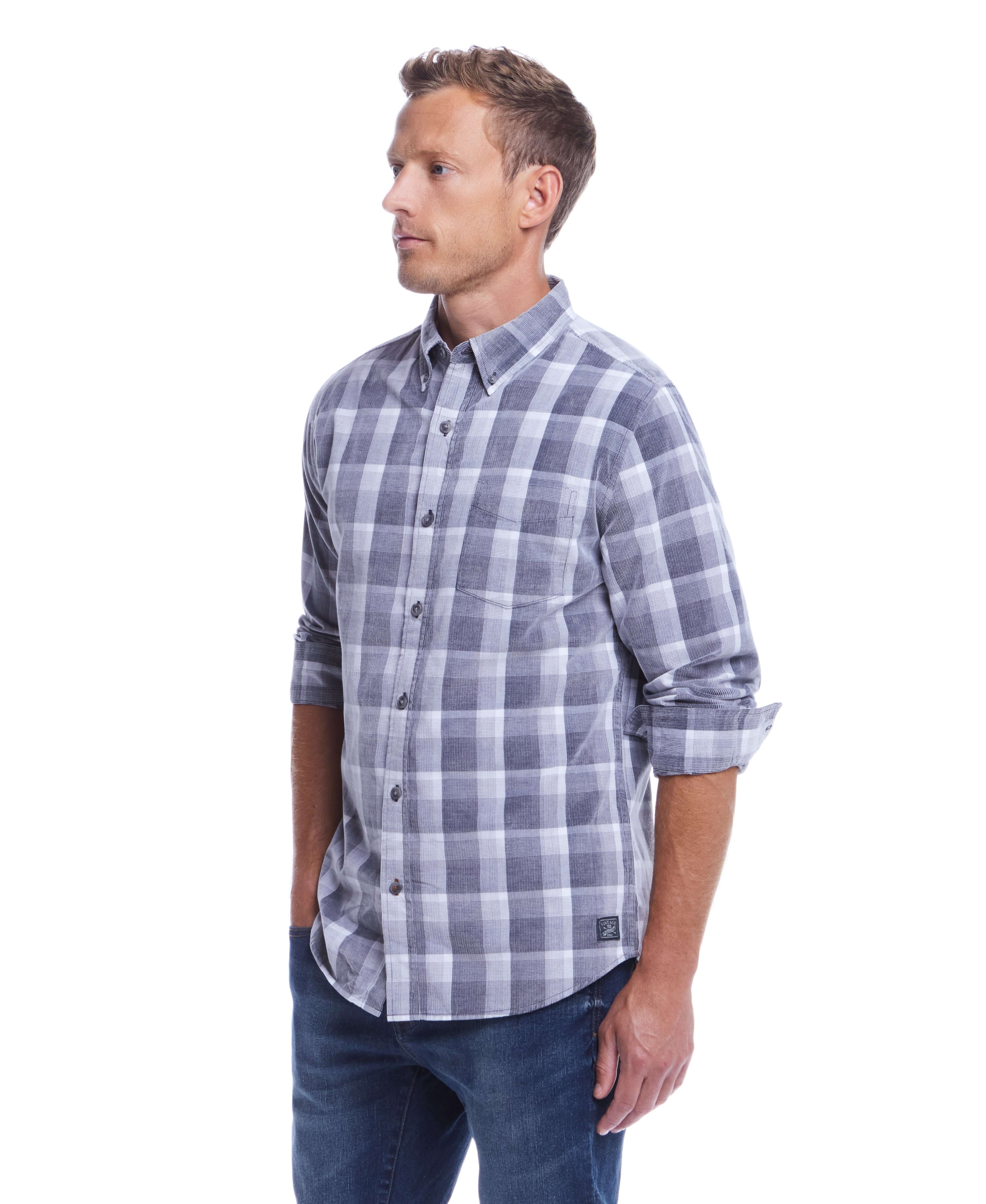 Long Sleeve Plaid Cord Shirt In Formal Grey