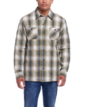 Quilted Plaid Shirt Jacket In Kelp Forest