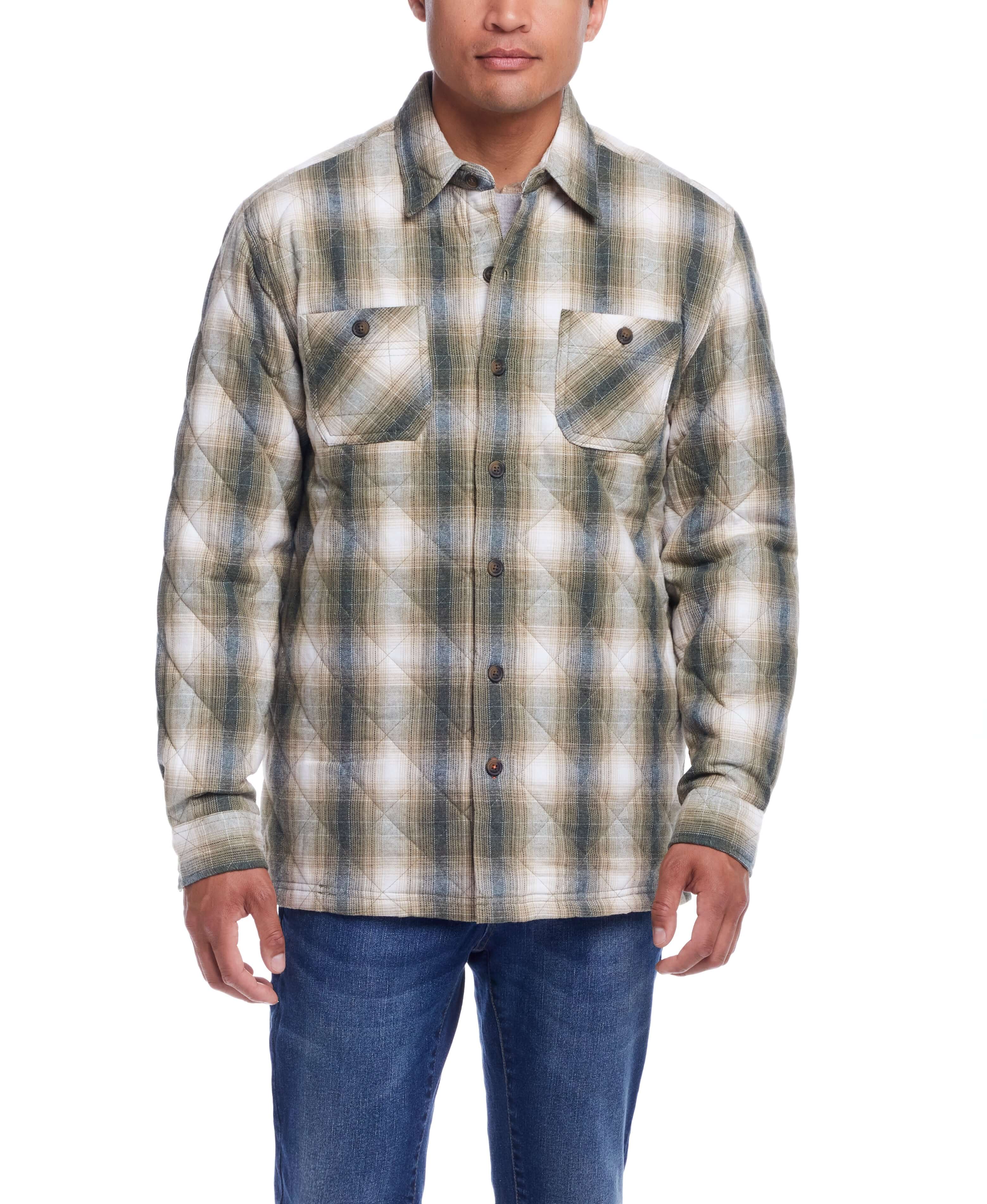 Quilted Plaid Shirt Jacket In Kelp Forest