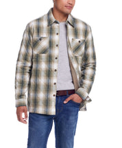 Quilted Plaid Shirt Jacket In Kelp Forest