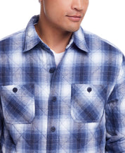 Quilted Plaid Shirt Jacket In Quiet Harbor