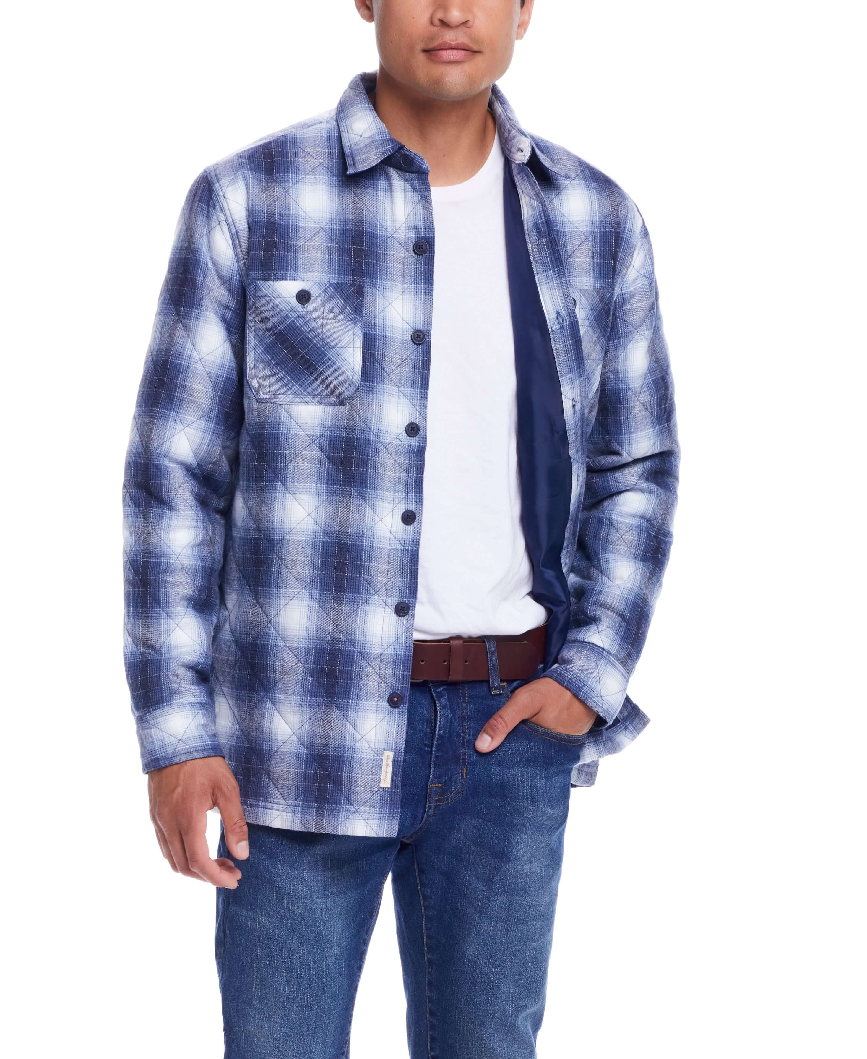 Quilted Plaid Shirt Jacket In Quiet Harbor