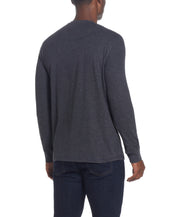 Long Sleeve Brushed Jersey Henley In Black Heather