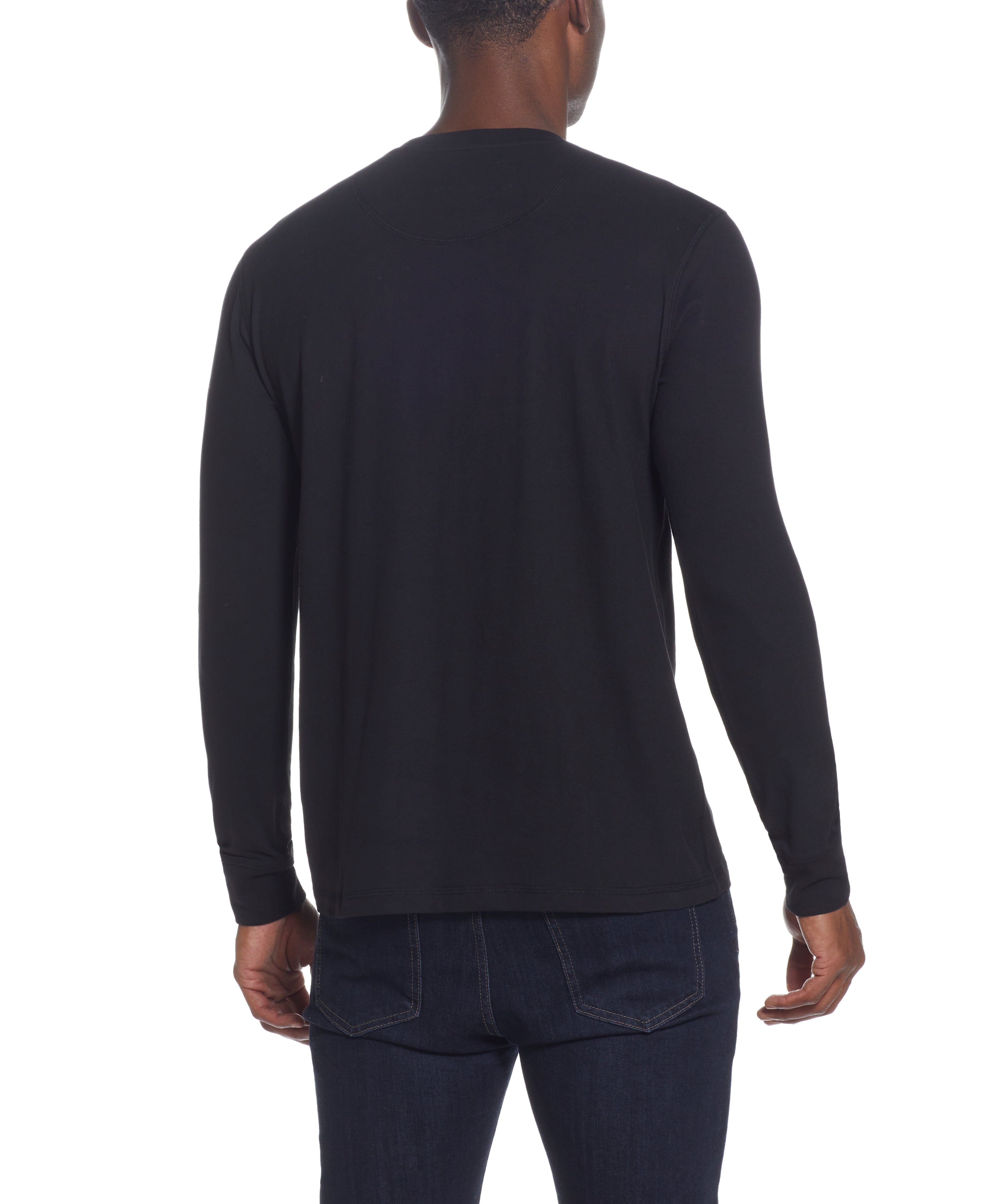 L/S BRUSHED JERSEY HENLEY in BLACK