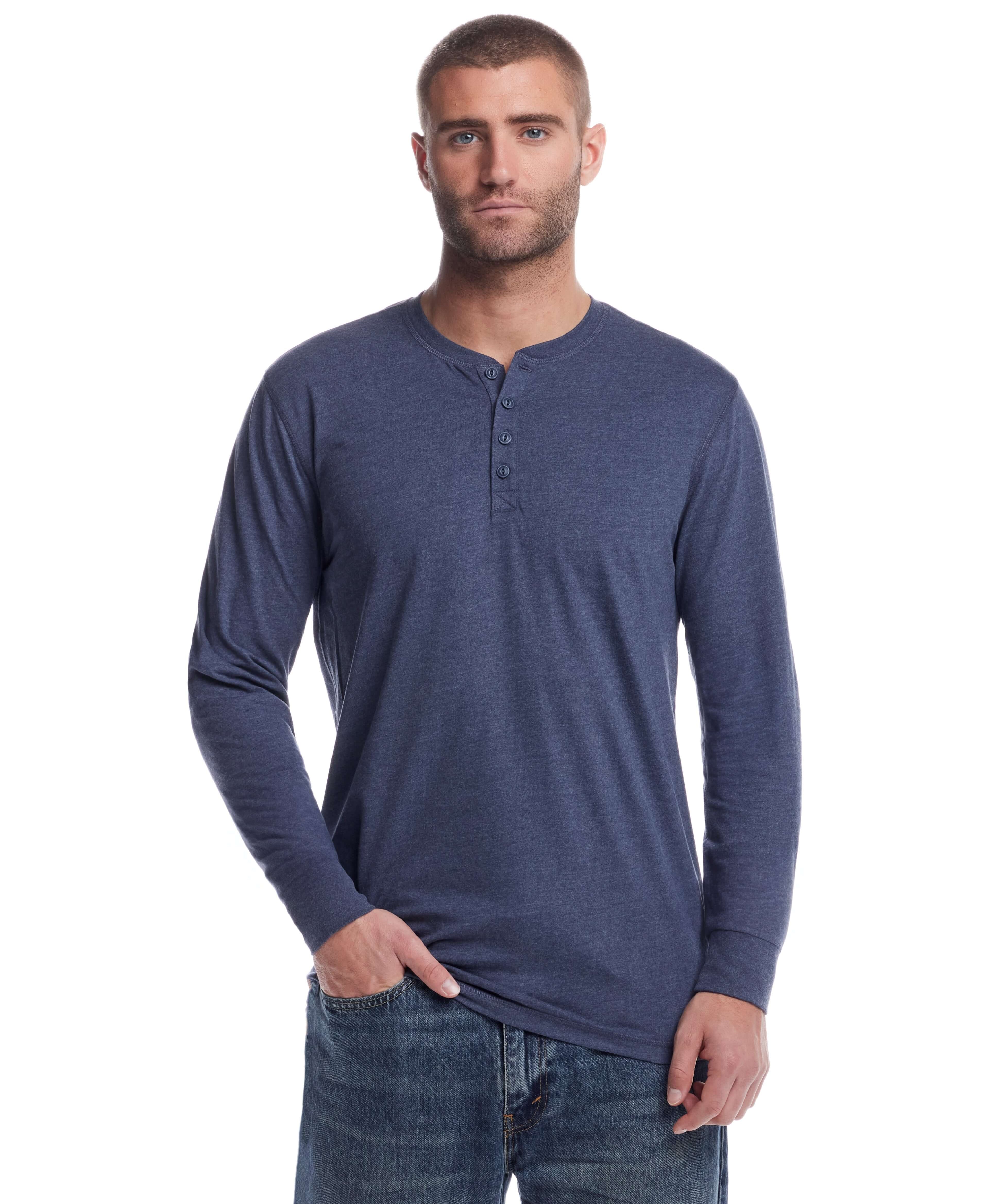 Long Sleeve Brushed Jersey Henley In Maritime Blue | T-Shirts | Crafted Knits | Weatherproof Vintage