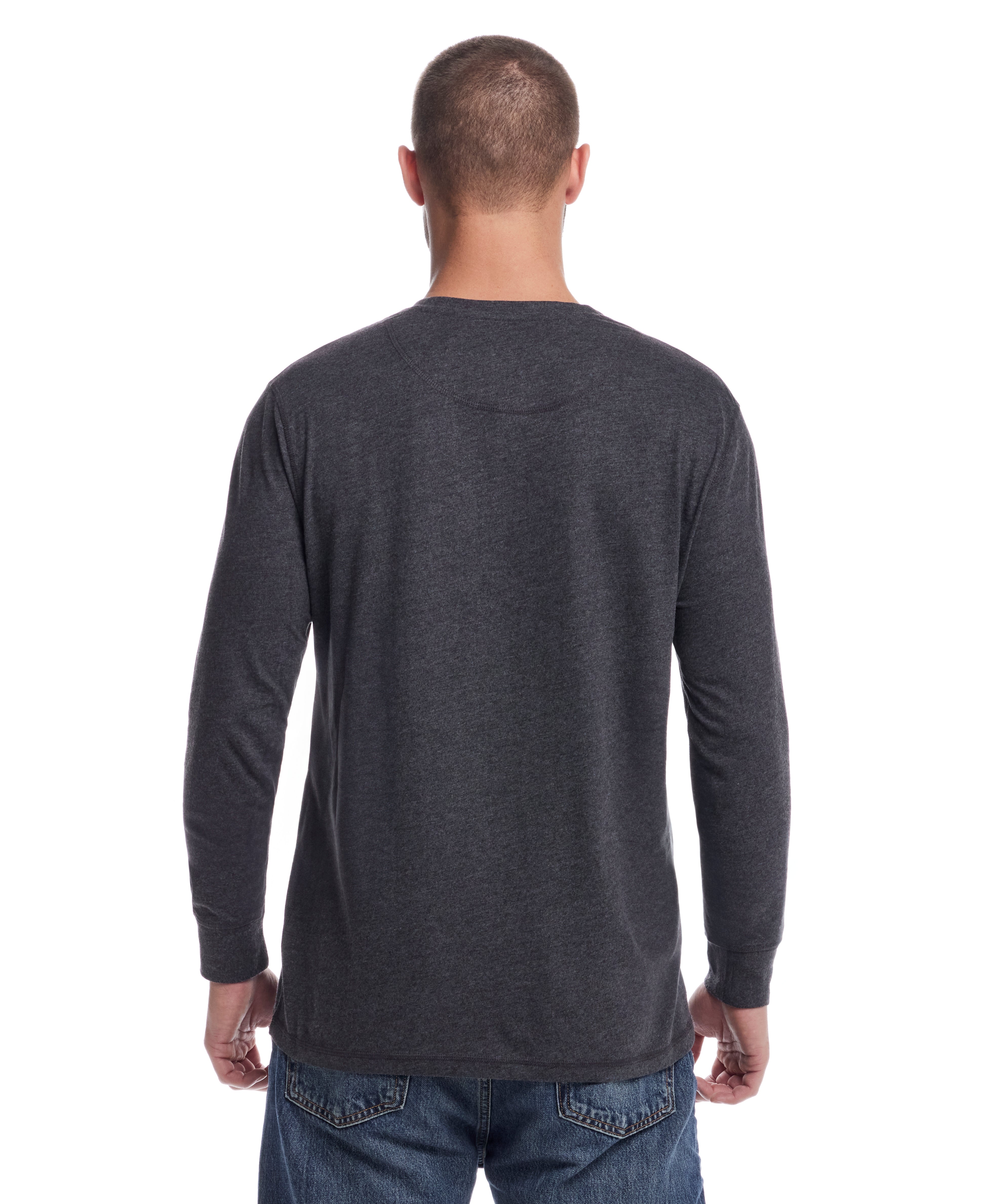 Long Sleeve Brushed Jersey Henley in Black Heather