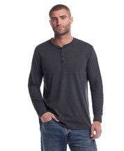 Long Sleeve Brushed Jersey Henley in Black Heather