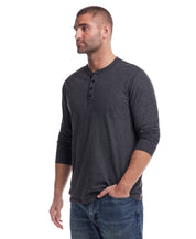 Long Sleeve Brushed Jersey Henley in Black Heather