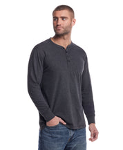 Long Sleeve Brushed Jersey Henley in Black Heather