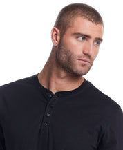 Long Sleeve Brushed Jersey Henley In Black