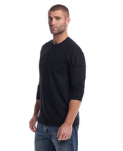 Long Sleeve Brushed Jersey Henley In Black