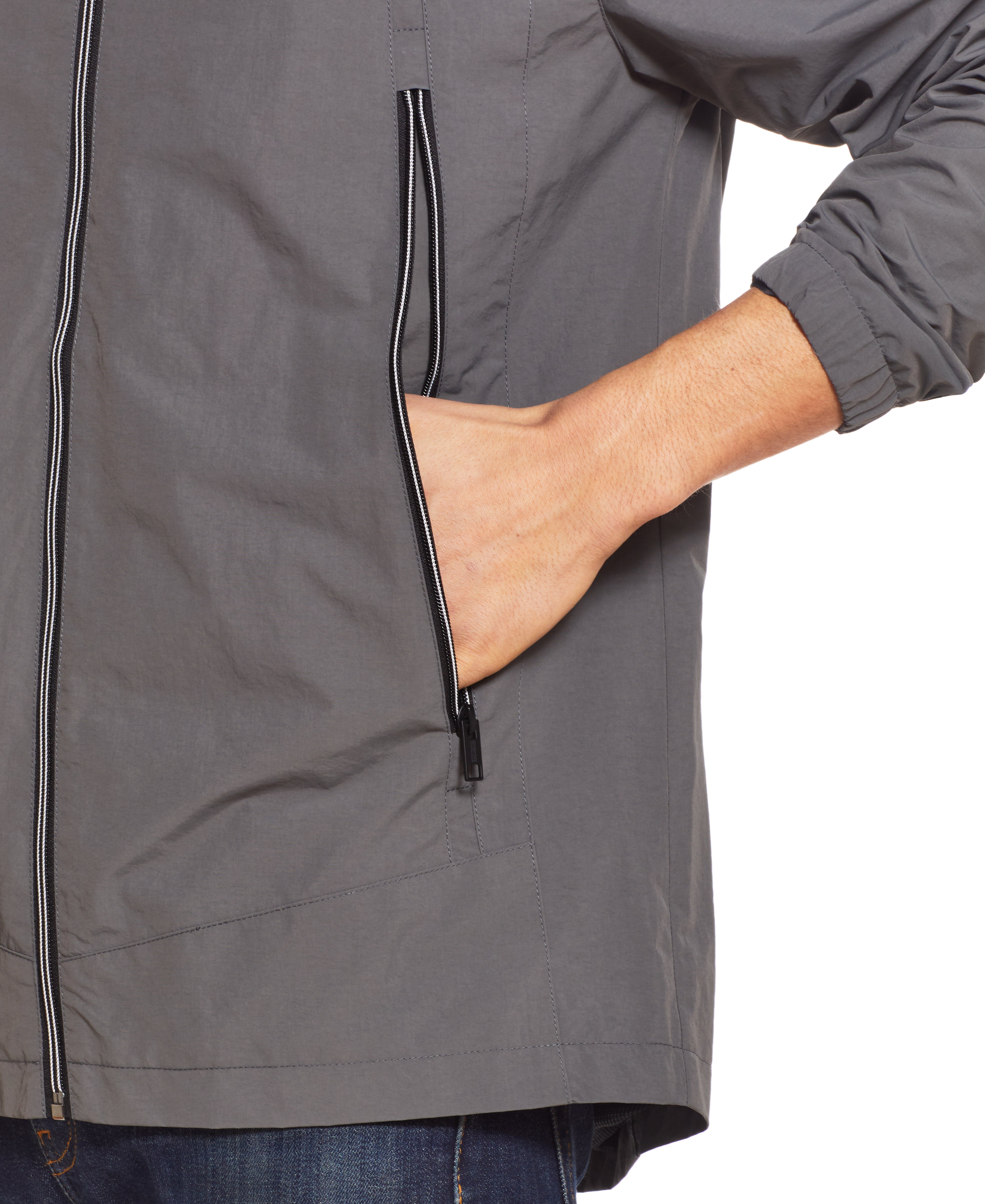 Nylon Zip Front Jacket In Gunmetal