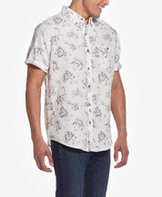 Short Sleeve Linen Cotton Floral Print In Grey