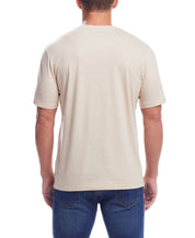 Short Sleeve Sueded Microstripe Henley In Natural