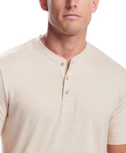 Short Sleeve Sueded Microstripe Henley In Natural