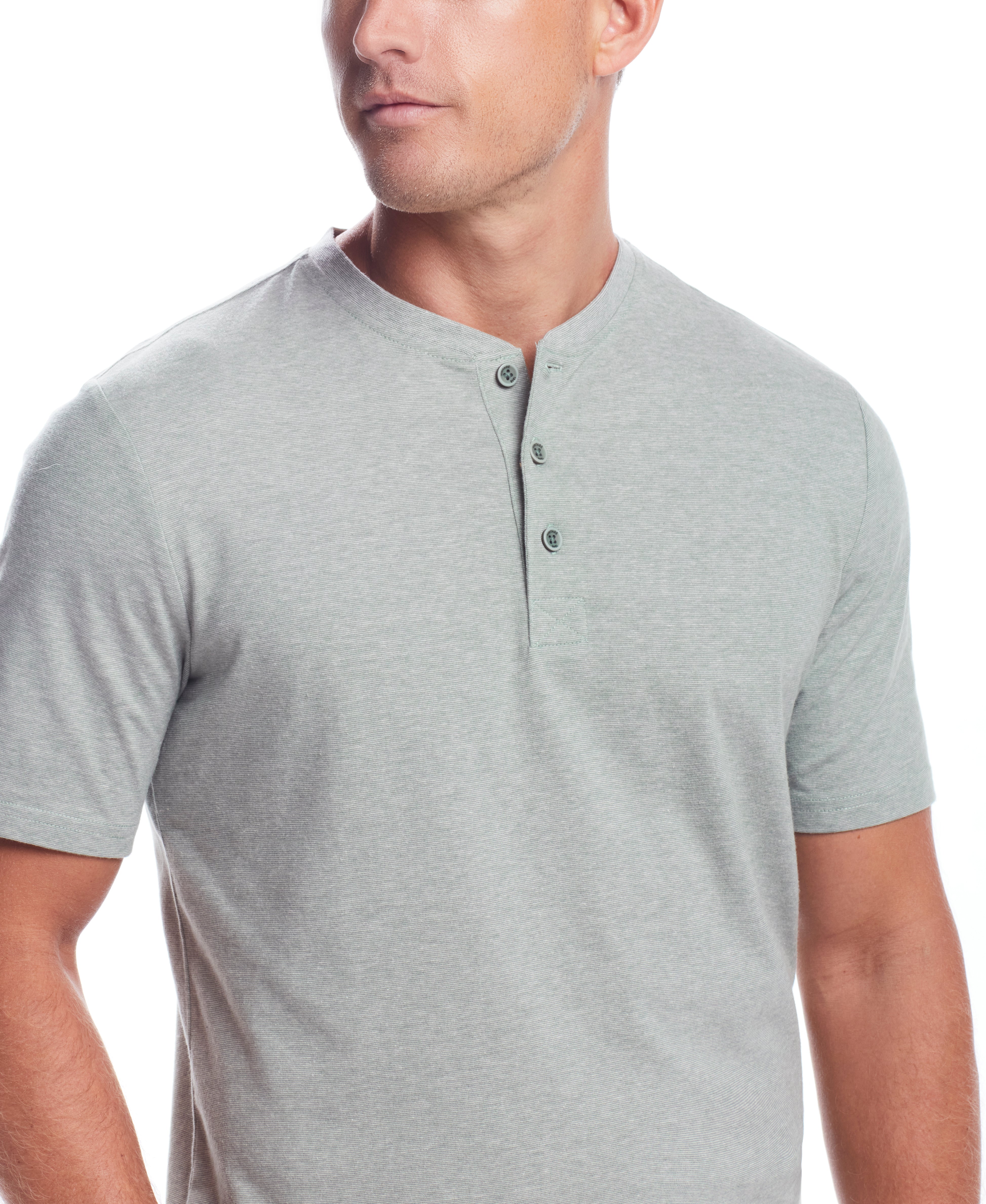 Short Sleeve Sueded Microstripe Henley In Sea Spray