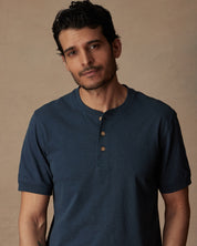 Short Sleeve Melange Henley In Deep Cobalt