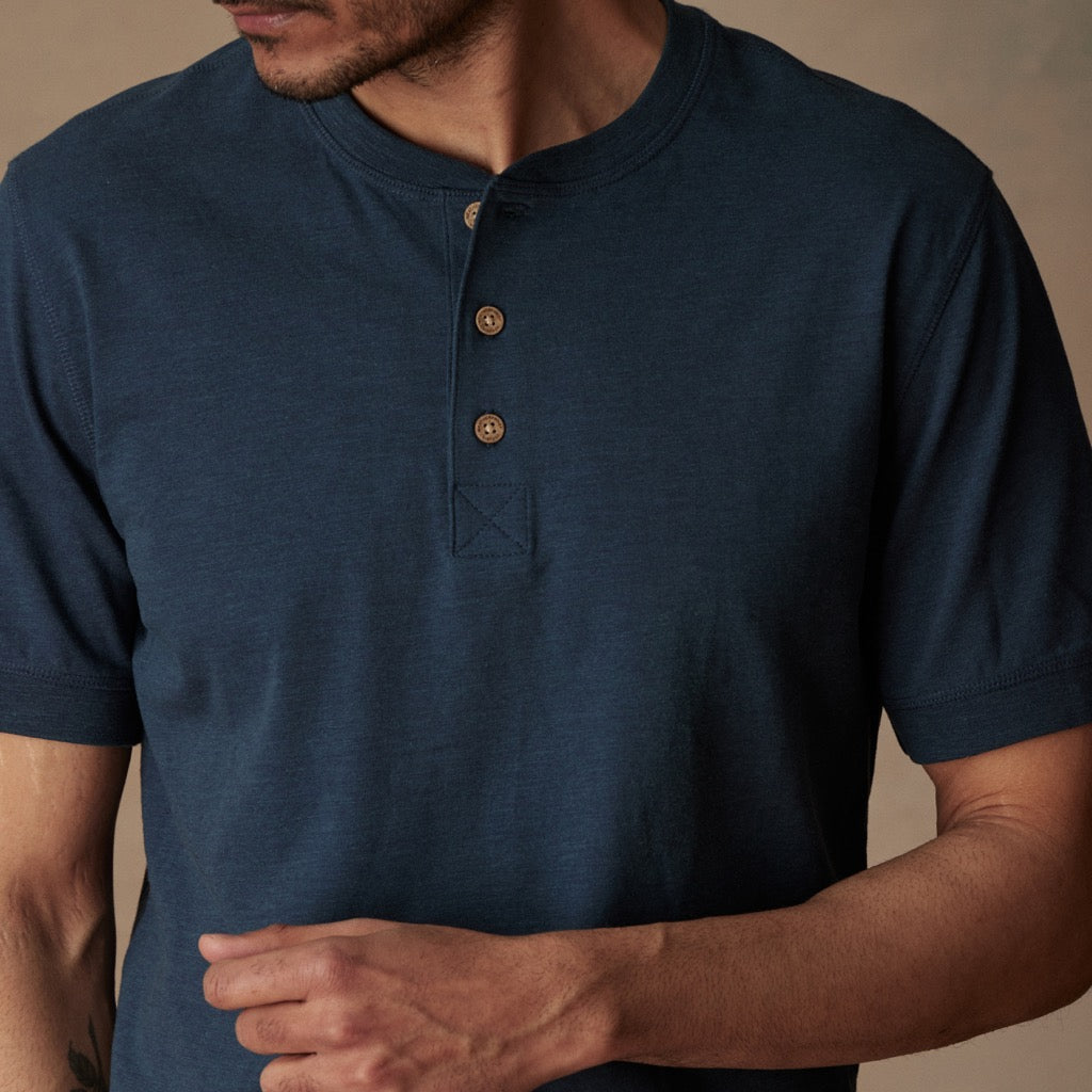 Short Sleeve Melange Henley In Deep Cobalt