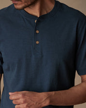 Short Sleeve Melange Henley In Deep Cobalt