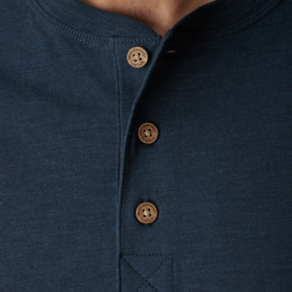 Short Sleeve Melange Henley In Deep Cobalt