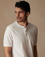 Short Sleeve Melange Henley in Bright White