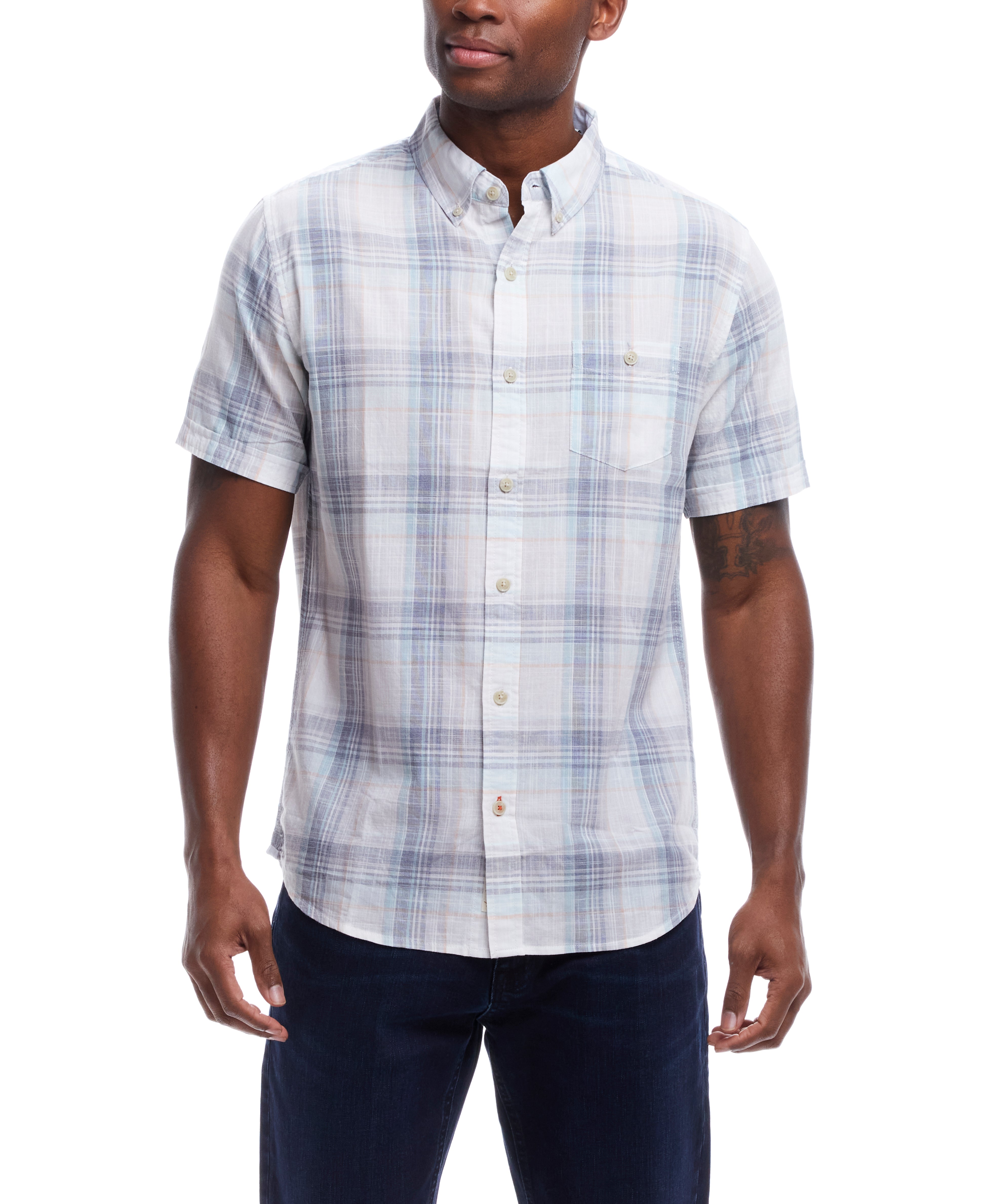 Short Sleeve End-On-End Plaid In Soothing Sea