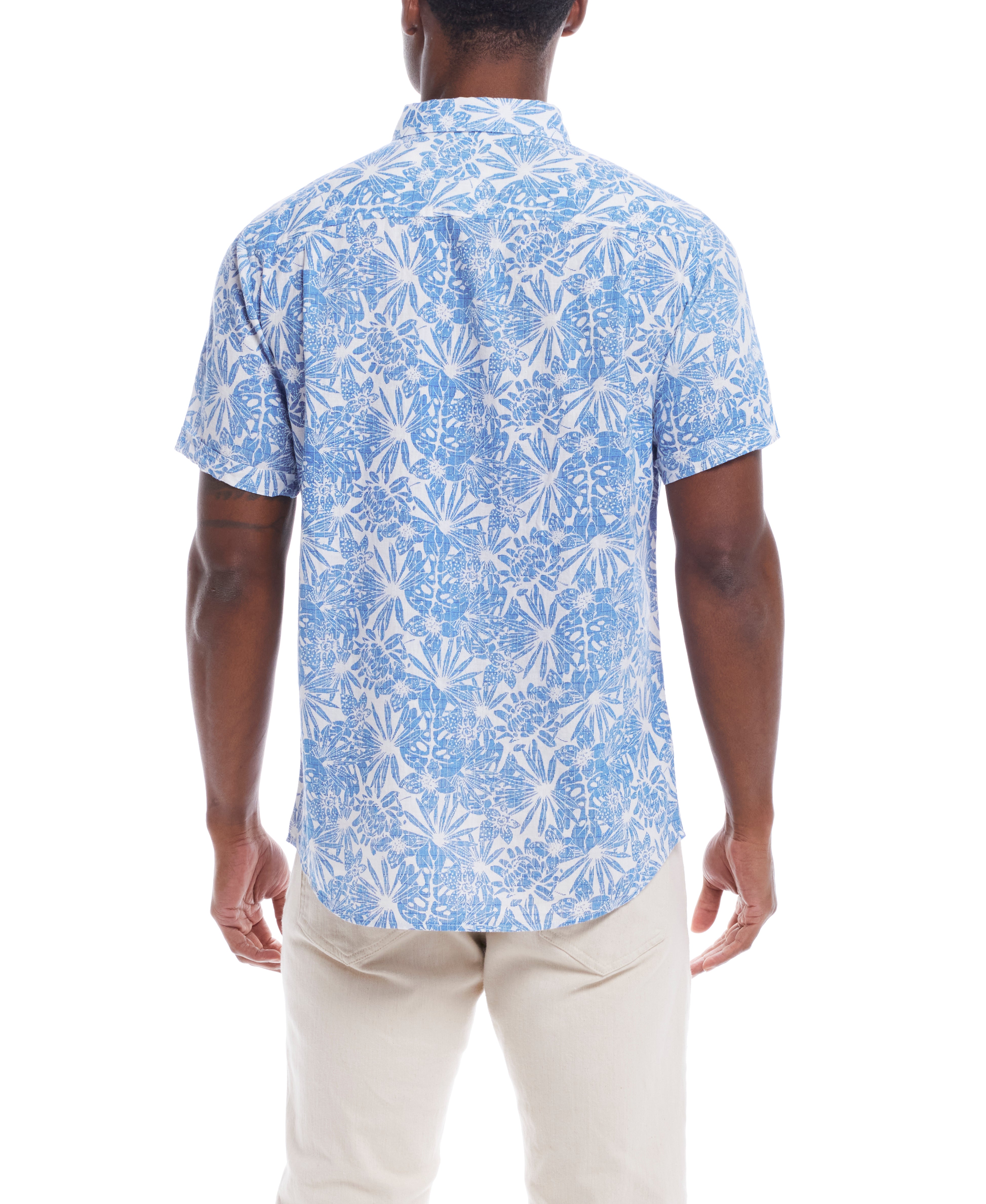Short Sleeve Floral Shirt In Strong Blue