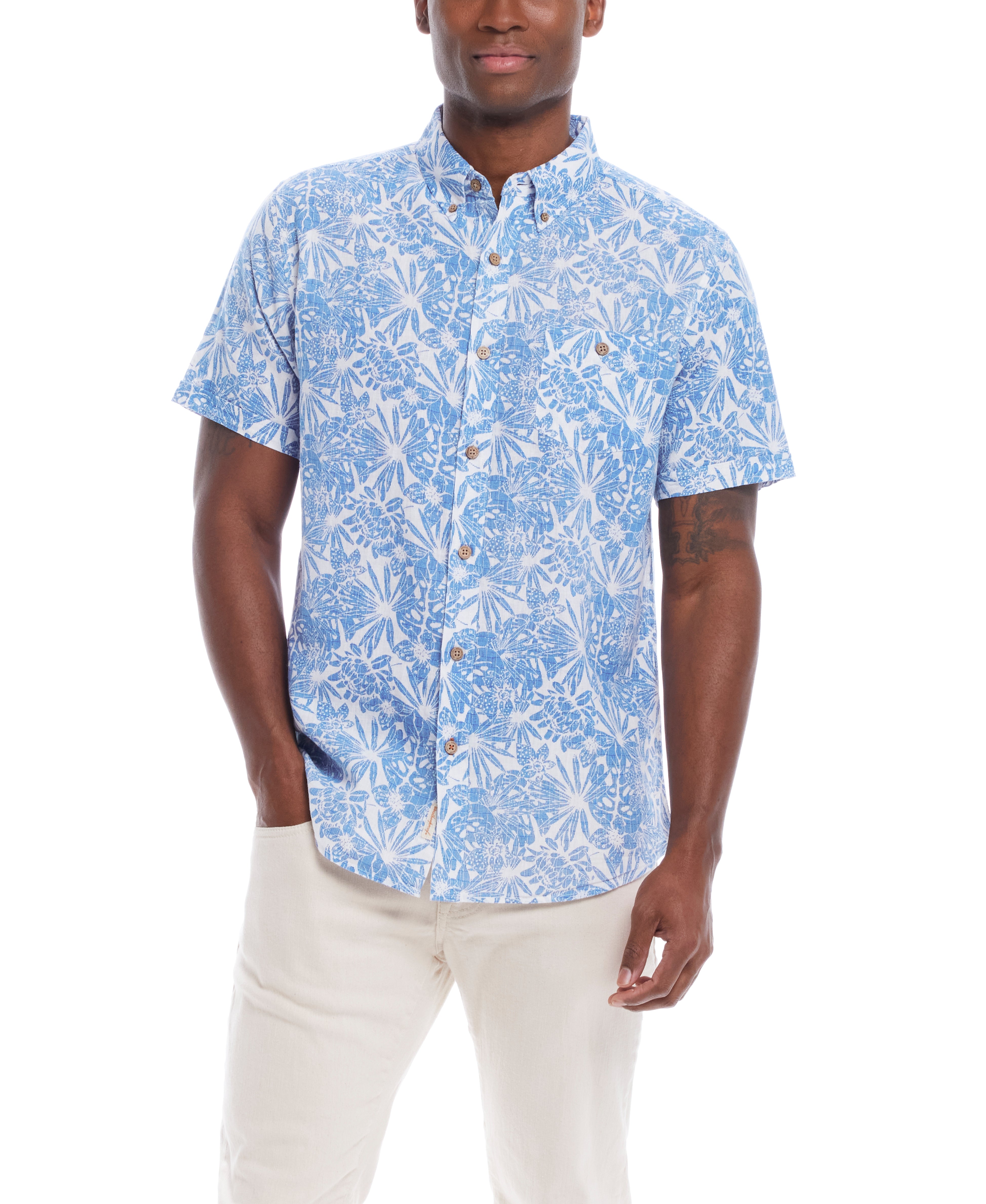 Short Sleeve Floral Shirt In Strong Blue