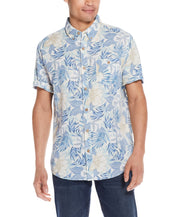 Short Sleeve Floral Shirt In Dusty Blue