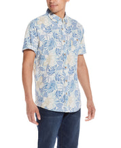 Short Sleeve Floral Shirt In Dusty Blue