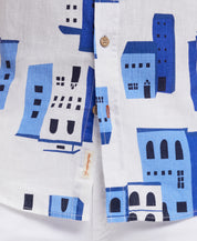 Short Sleeve Print Linen Cotton Shirt In Amparo Blue