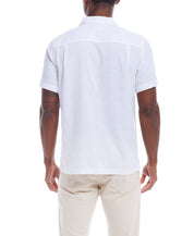 Short Sleeve Linen Cotton Dobby Shirt In Bright White