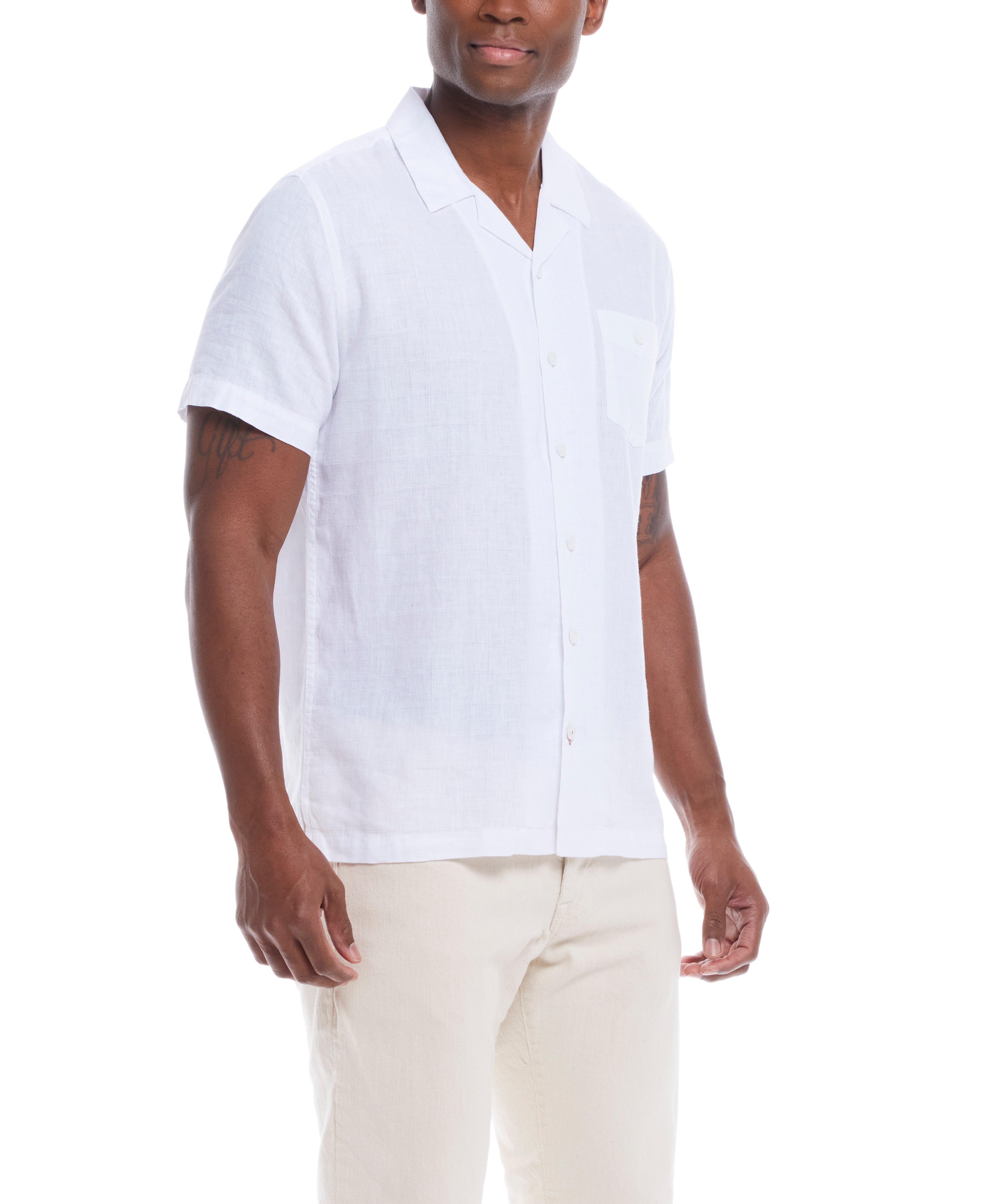 Short Sleeve Linen Cotton Dobby Shirt In Bright White