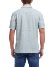 Short Sleeve Linen Cotton Dobby Shirt In Hedge Green