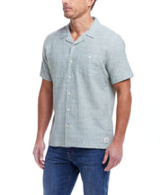 Short Sleeve Linen Cotton Dobby Shirt In Hedge Green