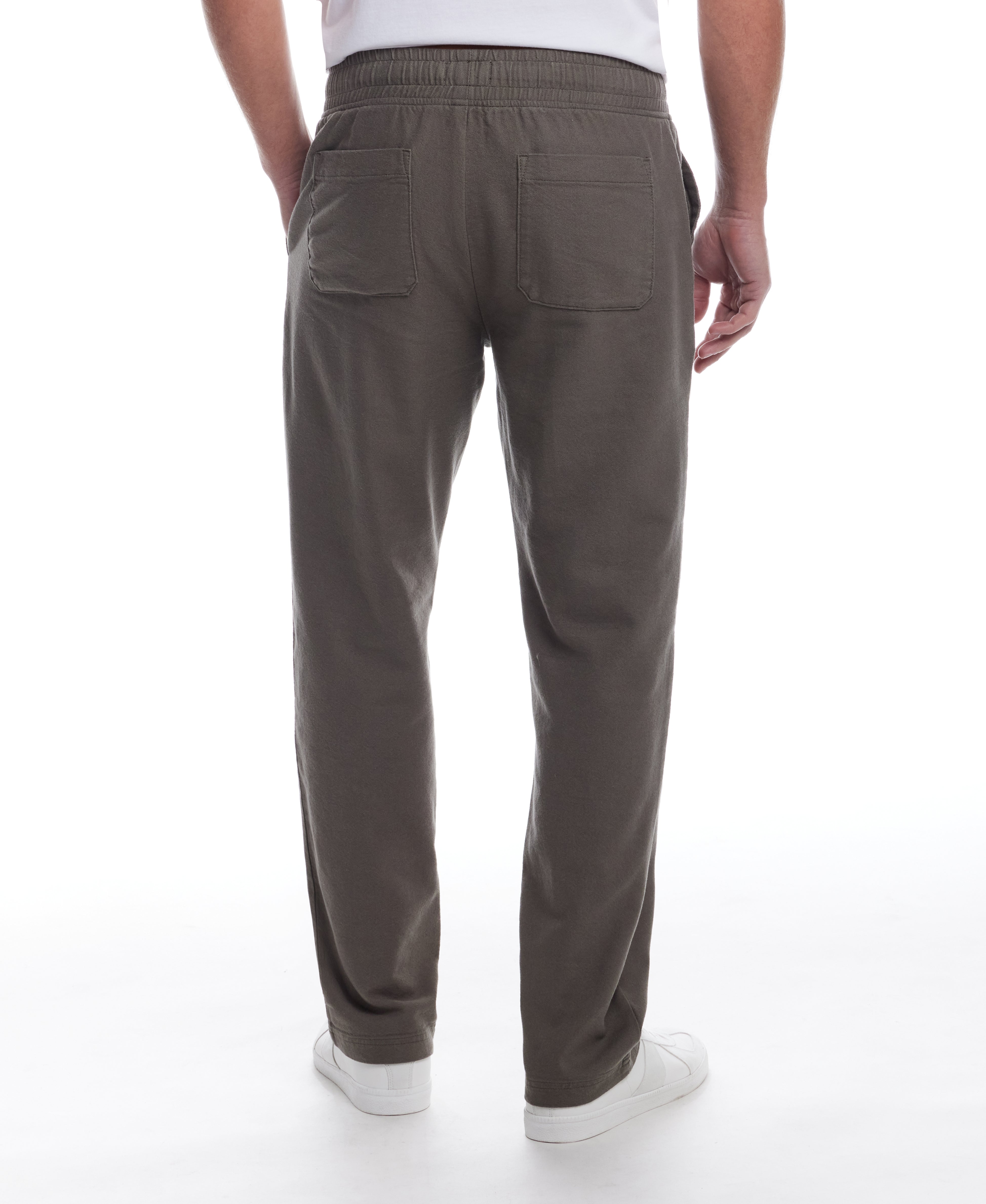 Linen Blend Drawstring Pants in Olive