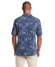 Short Sleeve Printed Polo Shirt in Dark Indigo