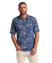 Short Sleeve Printed Polo Shirt in Dark Indigo