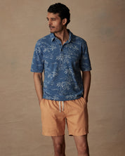 Short Sleeve Printed Polo Shirt in Dark Indigo