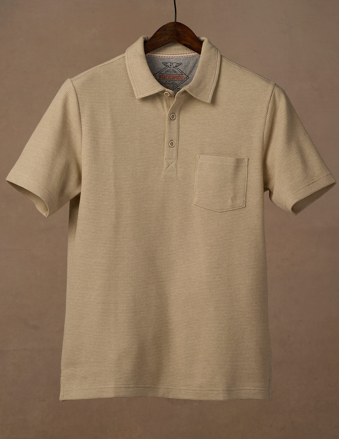 Short Sleeve Waffle Polo in Bleached Sand