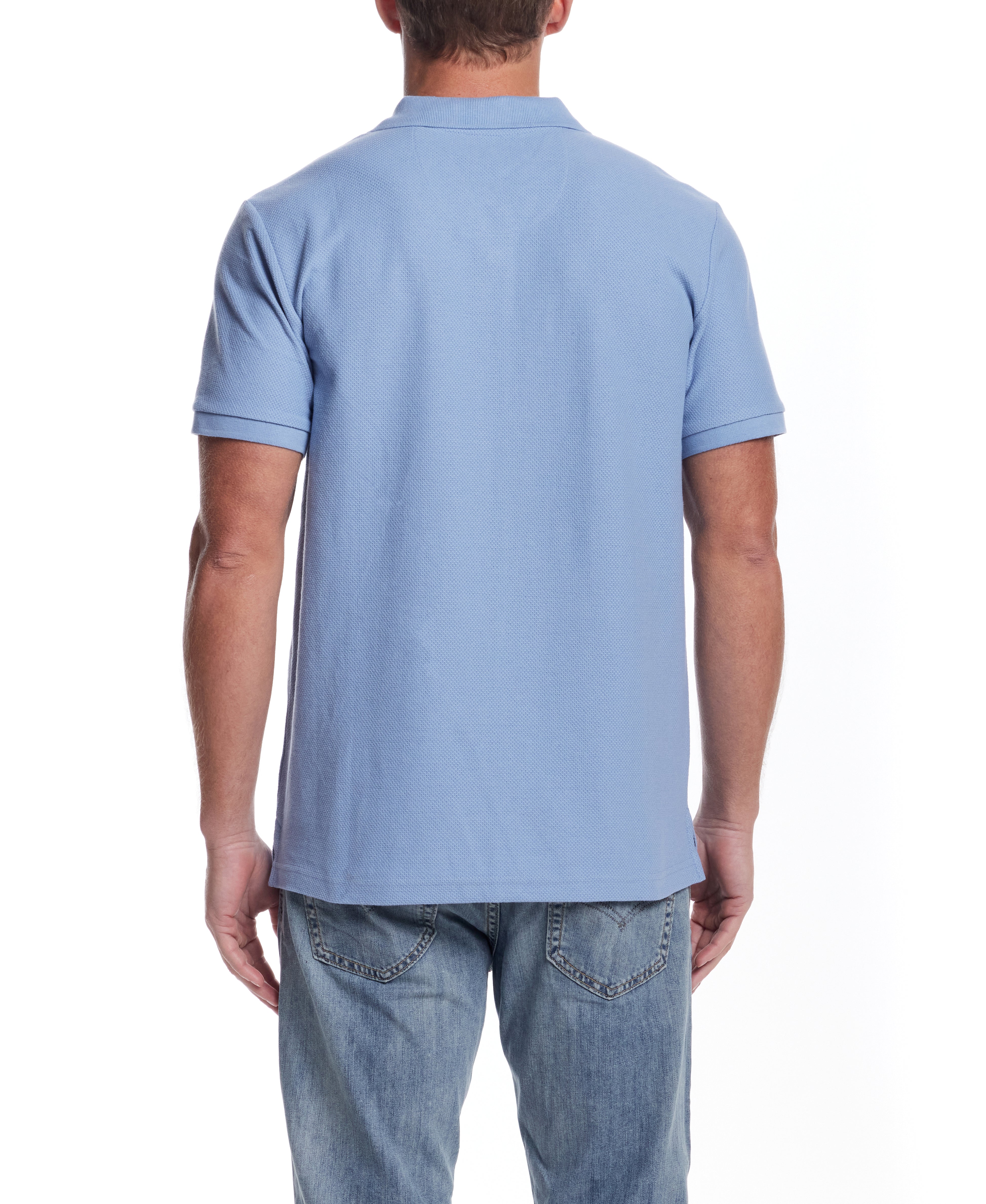 Short Sleeve Honeycomb Pique Polo Shirt in Fjord Blue